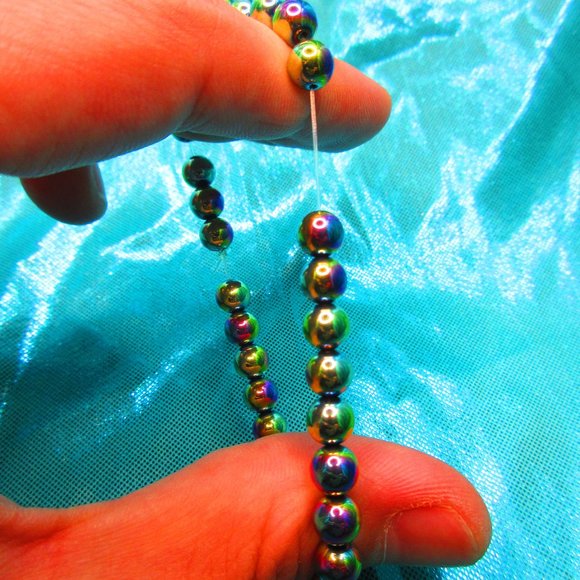 Rainbow Titanium Hematite 6mm Round 7" Stretchy Gemstone Jewelry - Picture 3 of 3